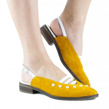 pantofi slingback, pantofi cu perle, pantofi piele, pantofi piele naturala, pantofi galbeni, pantofi piele intoarsa, pantofi la comanda, pantofi comozi, balerini slingback, 